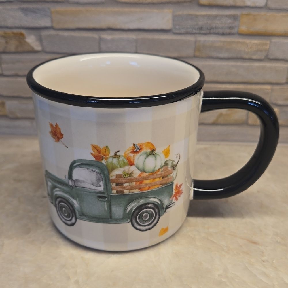 Robert Stanley "Teal Truck Green Truck Pumpkins" Ceramic Coffee Mug Fall Harvest